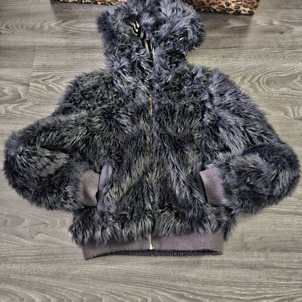 Juicy Couture Faux Fur Hooded Jacket - Black